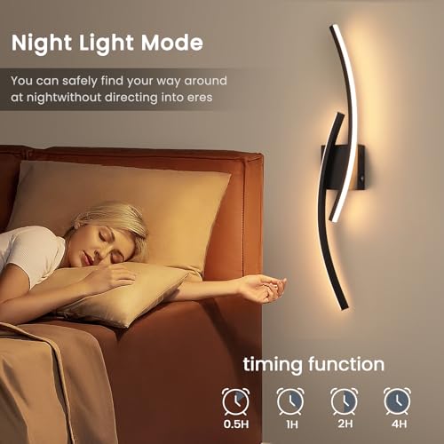 Image of 15000mAh Battery Operated Wall Sconce,Black Wall Sconces with Remote Control,3000K-6000K Modern LED Wireless Wall Light for Living Room, Hallway, Bedroom, 31.89 Inch