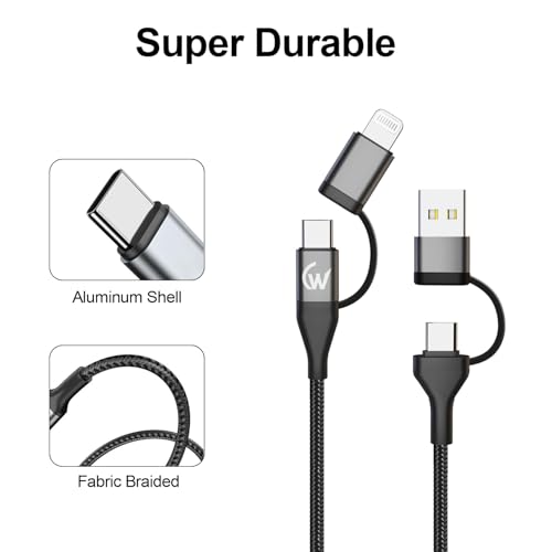 Image of 4 in 1 Type-C and Light-ning Cable with 60W Fast Charging, 480Mbps Data Sync, PD Technology, Compatible with All Type-C & Apple Devices (1.2M,Black)