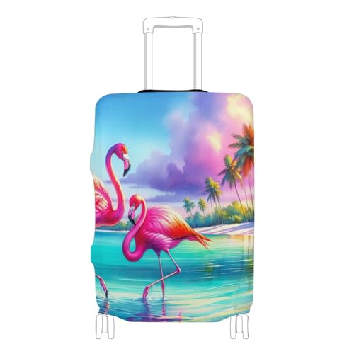 Joisal Suitcase Cover Cute Luggage Protector Washable Painting Vacation Essentials Suitcase Sleeve Watercolor Flamingos Beach, S, Fits 18-20 Inch Case