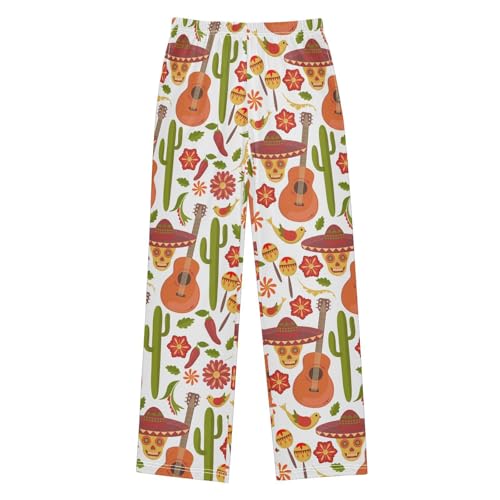 ZZXXB Day of The Dead Maraca Boys Long Pants Soft Trousers Elastic Waist Kids Lounge Bottoms with Pockets S-XL