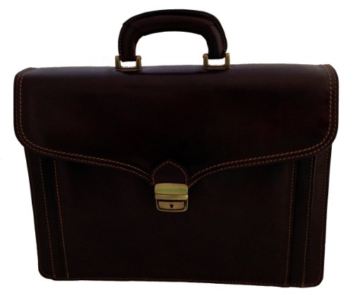 Chicca Tutto Moda CTM hommes Porte-documents Sac brun foncé Grands dossiers Gate, 41x31x18cm, 100% cuir Made in Italy Cover