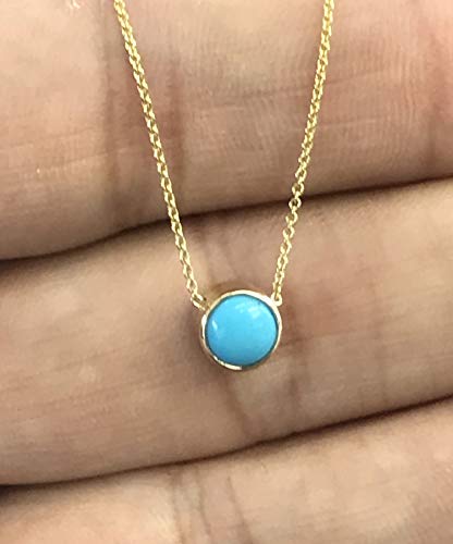Tousiattar Turquoise Pendant Necklace Solid 14K Yellow Gold – 6Mm Round Stone For Gift -December Birthstone - Nice Jewelry Gift For Women And Girls (18) #TOP2