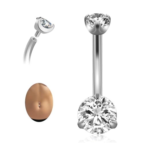 QUZIONE Titanium Belly Button Rings 14G – Internally Threaded Navel Piercing Jewelry with Double CZ (5mm & 8mm), Hypoallergenic Curved Barbell Belly Ring for Women – 10mm/12mm (Ball-Shape Silver,12mm) by QUZIONE - Used condition - US$5.32