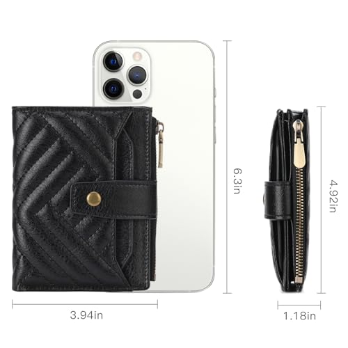 Small Bifold Genuine Leather Wallet for Women RFID Blocking Compact Design with ID Window (Midnight dark)3