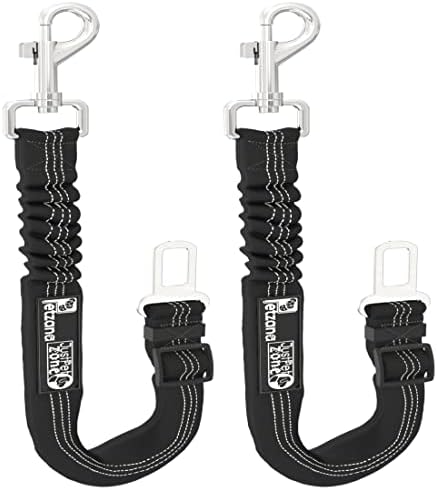 2 Pack Premium Car Seat Belt for Dogs Cats Pets, Adjustable Safety Heavy Duty Elastic Lead Harness for Cars with Elastic Nylon Bungee Buffer (Black)