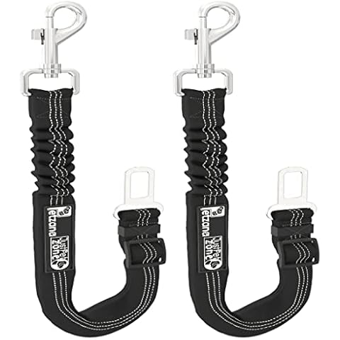 Dog Seat Belts for Cars UK, 2 Pack Premium Car Seat Belt for Dogs Cats Pets, Adjustable Safety Heavy Duty Elastic Lead Harness for Cars with Elastic Nylon Bungee Buffer (Black) Cover