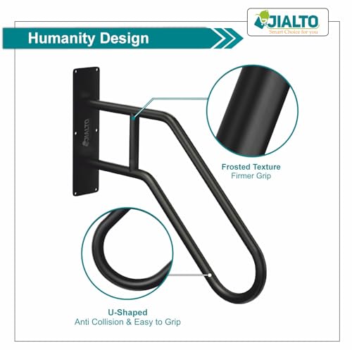 Image of JIALTO Wall Mounted Staircase Handrail Safety Grab Bar- Heavy Duty Metal Support Railing for Indoor Stairs, Bathroom & Entryway, Anti-Slip Wall Support Handle with Installation Kit (Black, Pack of 1)