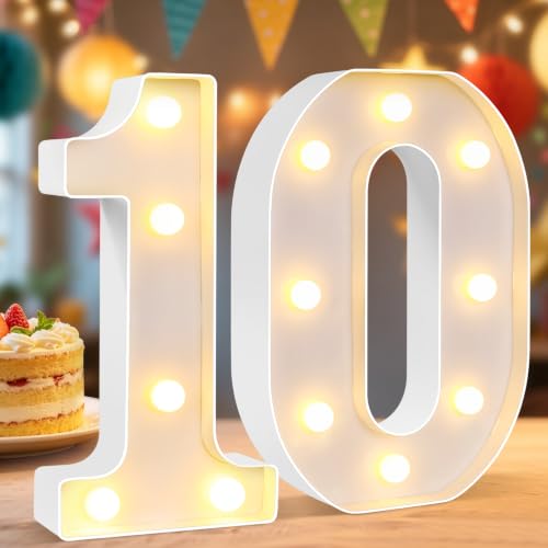 LED Light Number 10, Light Up Marquee Number 10 Lights for 10 Birthday Party Decoration Wedding Anniversary Backdrop Wall Table Home Decor