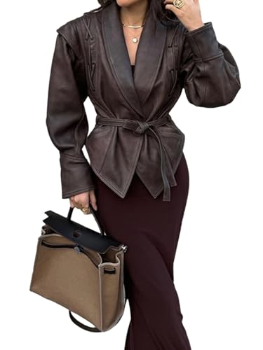 Veste en cuir vintage surdimensionnée : une pièce marron d'exception avec ceinture