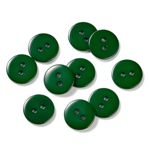 10pcs 15mm Resin Sewing Button 2 Holes Round Craft Decorative Buttons for Coat Clothes Holiday Decoration DIY Accessories(Dark Green 5/8inch)