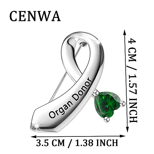Image of CENWA Organ Donors Green Ribbon Zircon Brooch Pin Organ Donor Gift Organ Donation Awareness Kidney Donor Thank You Gift