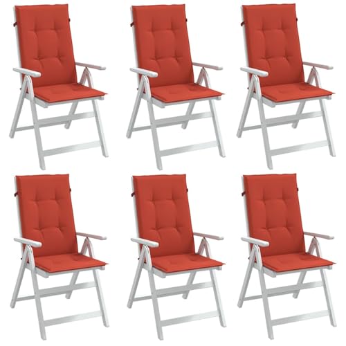 Homgoday Cojines Silla Respaldo Alto 6 uds Tela Rojo Melange 120x50x4 cm, Cojines de Silla Asiento Tumbonas Jardín Patio Terraza Exterior Acolchado Almohadilla Cómoda Práctico Decoración