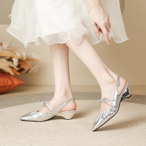 Elegant Womens Chunky Heel Bow Slingback Pumps3