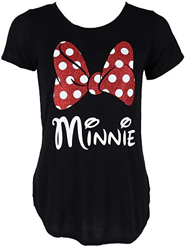 Minnie Mouse Damen T-Shirt Glitter Bow - Schwarz - X-Groß