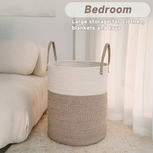 large woven laundry basket hamper60l cotton rope storage bin for blanketstoys and clothesdecorative tall nursery hamper for living roombaby nurserybathroom and bedroombrown