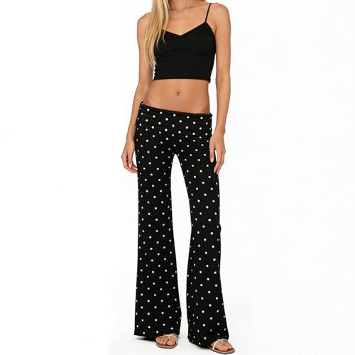 Image of Lounge Yoga Pants for Women Fold Over Low Waist Wide Leg Bell Bottoms | Y2K Foldover Pants, Flare Leggings, Low Rise Yoga Sweatpants