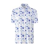 Picture of Lenygose Mens Golf Shirt Short Sleeve Performance Polo Print Quick Dry Moisture Wicking Collared Golf Shirts for Men(White Blue Block, X-Large)