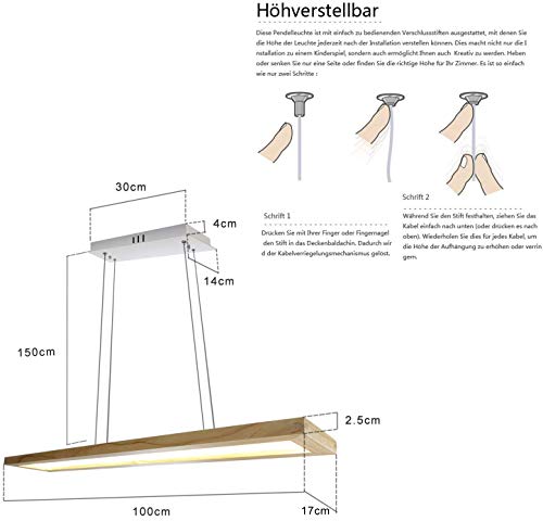 ZMH LED Pendelleuchte Hängelampe Holz - Esstischlampe Esszimmer Dimmbar Modern Design 100CM Mit Fernbedienung Esstisch lampe Hängend Höhenverstellbar Hängeleuchte für Wohnzimmer Schlafzimmer Büro