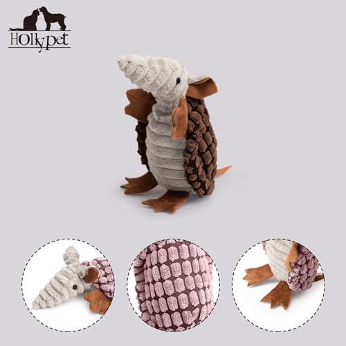 Image of Hollypet Plush Dog Squeaky Toy Stuffed Armadillo Animal Pet Puppy Chew Toys with Clean Teeth for Small Medium Large All Breed Sizes Dogs, Brown, 6 in