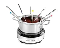 Nostalgia 8-Cup Electric Fondue Pot Set for Cheese & Chocolate - 8 Color-Coded Forks, Temperature Control - Kitchen Gadgets and Appliances for Hors d'Oeuvres and More - Stainless Steel