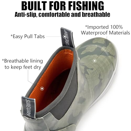 Image of SUREWAY Men's Deck Boots Professional Non-Slip Fishing & Ankle Boating Boot Waterproof Rain Boots, Lightweight Neoprene Rubber Deck Boots