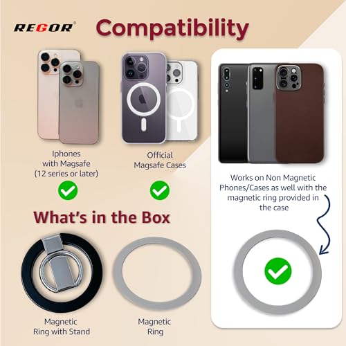 Image of Regor Magnetic Holder| Mag-Safe Ring Compatible| Foldable Mobile Stand | Metal Ring Holder | Mobile Back Holder Grip| Metal Grip for Selfie & Works as iPhone & Android Phone Stand - Black