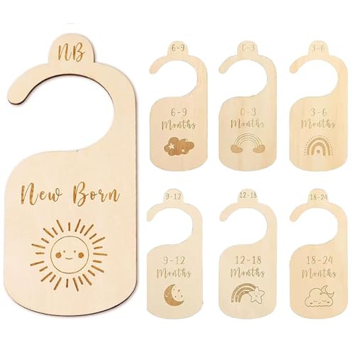 Image of Aulnflate 7 PCS Baby Closet Dividers Baby Clothes Organizer, Double-Sided Design with Rainbow Cloud Pattern, Easy to Use Baby Clothes Dividers for Closet, Perfect for Newborn to 24 Months