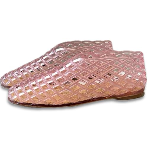 Image of Jelly Mesh Ballet Flats for Women Clear Hollow Jelly Shoes Sandals Round Toe Non-Slip Beach Ballerina Jellies Flats Shoes
