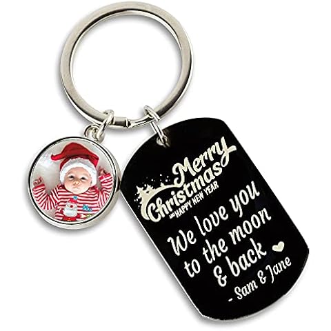 Eliphs Personalised Photo Printed Engraved Keychain : Daddy , Grandad, Mum Keepsakes Gift Key Ring Sentimental Xmas ,Occasion gift with Gift Pouch Cover