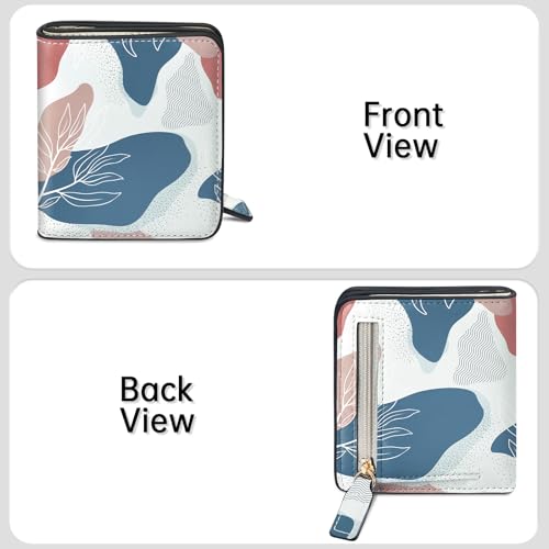 Image of Toughergun Boho Abstract Leaves RFID Small Wallet Women, Slim Thin Vegan Leather Bifold Wallet with Zipper Coin Pocket & ID Window, Cute Mini Credit Card Holder Gift for Women Ladies Teen Girls