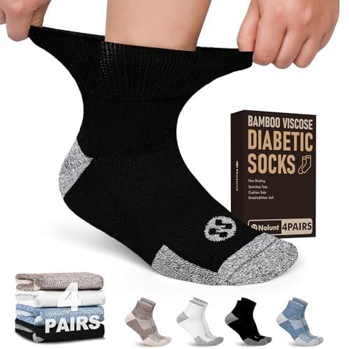 NOLUNT Diabetic Socks for Men 4 Pairs Ankle Diabetic Neuropathy Socks for Men 9-12 10-13(Dark Blue+White+Coffee+Black-Large)