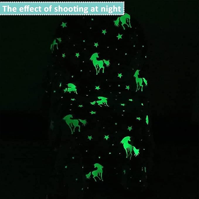 Image of Glow-in-The-Dark Kids Blanket a€ inch Polar Fleece Soft Lightweight Single Bed Blanket with Unicorn Jacquard Print, Multicolor (Unicon Purple)