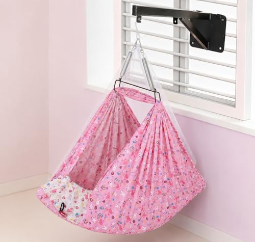 Image of Axmon Baby Cradle Jhula | Heavy Duty Iron Frame Kids Cradle | Weight Capacity Up to 20 kg | Baby Swing Hanger with 1 Inch Support Sheet, Pillow, Safety Belt & Mosquito Net | 5 Colour