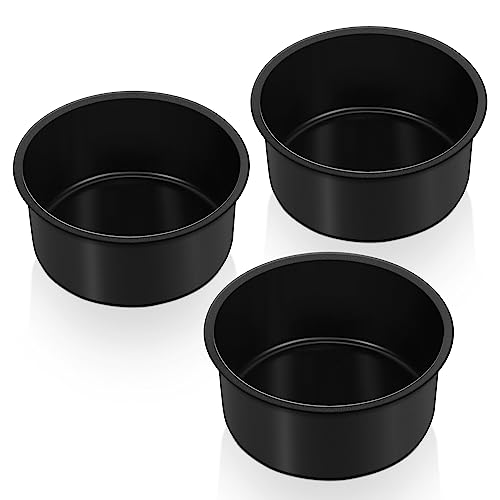 Joyfair Lot de 3 moules à gâteau ronds antiadhésifs de 10 cm, en acier inoxydable, à petite couche pour rôtir des tartes, du pudding, des brownies, noyau en acier inoxydable et revêtement non toxique,