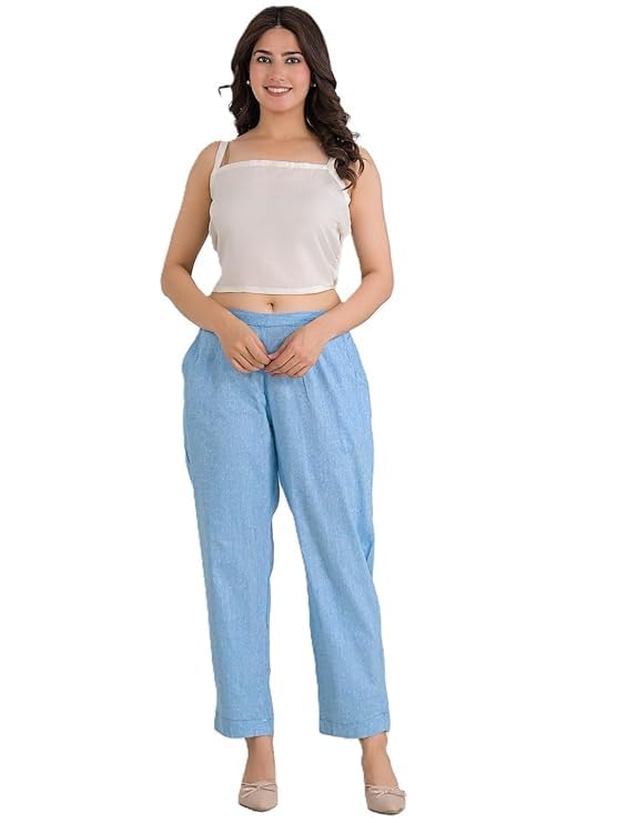 Image of Women's Solid Straight Fit Cotton Trousers | Slim Fit | Trousers for Women | Casual & Office Wear Bottom for Daily