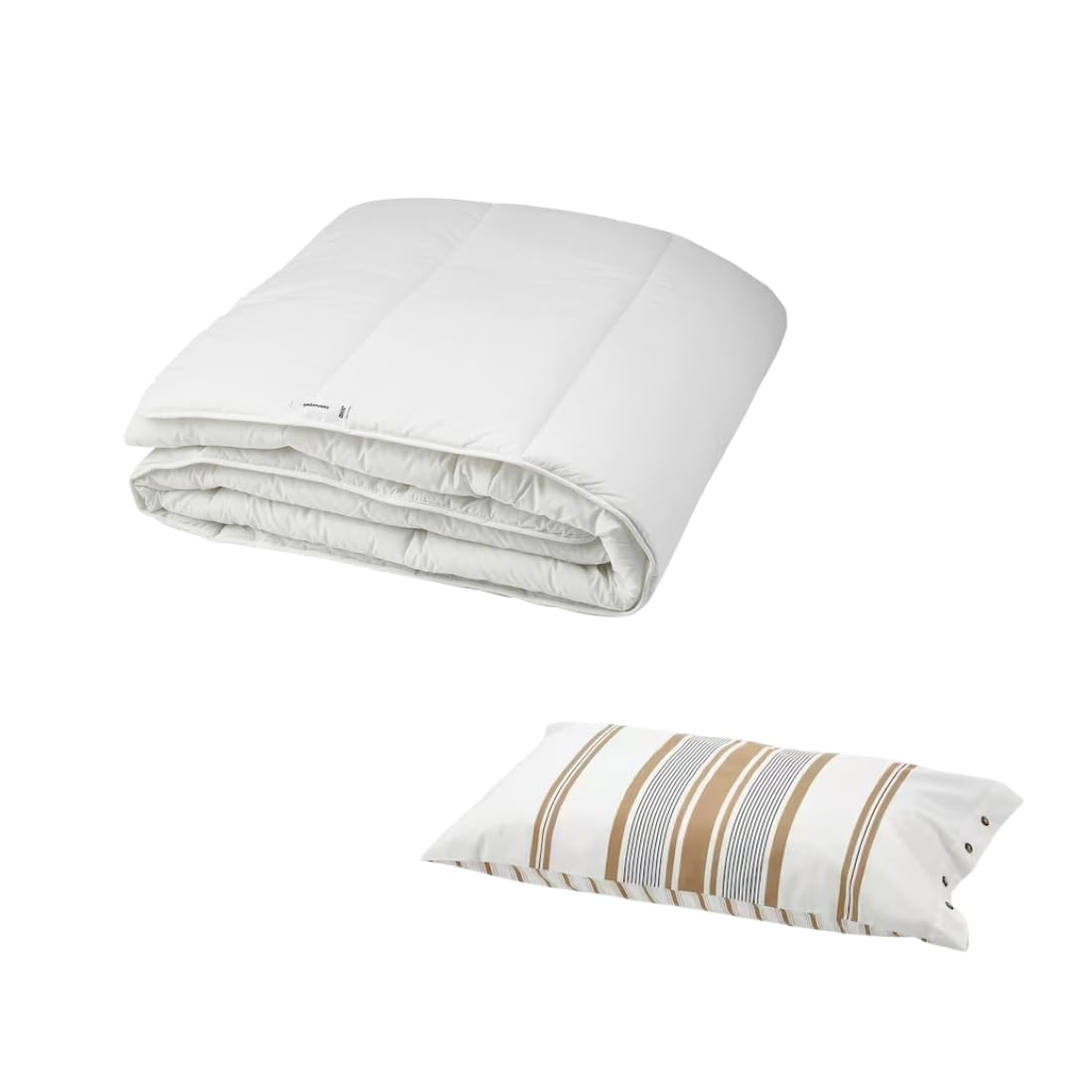 Ikea SMÅSPORRE Duvet, Warm, 240x220 cm (94x87) with LAPPDUNÖRT Pillowcase, White/Brown/Striped, 50x80 cm-picture-21