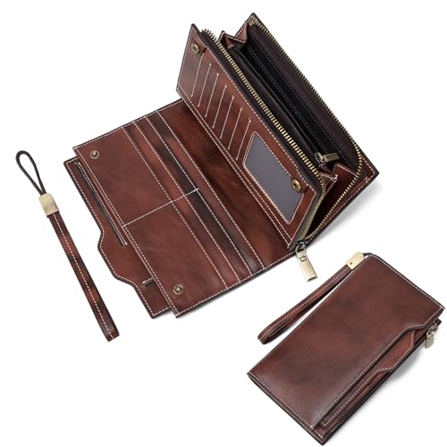 LANNSYNE Grain Leather Travel Passport Long Wallet for Men/Women RFID Blocking