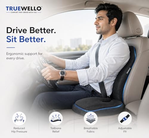 Image of Ultimate Car Comfort Combo for Driving Comfort |Wedge Seat Cushion Set of 3 | Ergonomic Memory Foam Support for Neck, Back & Hip Pain Relief | Universal Fit | Black