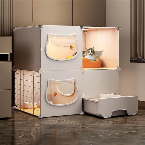 猫用ケージ ボックス クレート ケネル、 取り外し可能なDIY猫ケージ(猫用トイレとクライミングラダー付き、複数サイズ)(C,75x39x73cm)