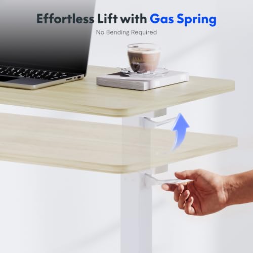 Image of FLEXISPOT H7 Adjustable Overbed Bedside Table with Wheels Pneumatic Mobile Standing Desk Laptop Desk Rolling Computer Cart Movable Overbed Tables Hospital Home Use(27.6 inch W x 15.7 inch D, White Wood Grain)