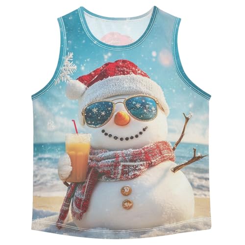 Boys Tank Top Shirts Sea Beach Snowman Snowflake Sleeveless T-Shirts Crew Neck for Kids Clothing Children