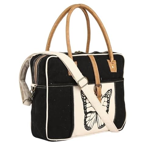 Butterfly Canvas Hand Bag | Canvas Messenger Bag & Cowhide Tote crossbody Bag with pockets, Zipper Closure for Women (Black) Cover