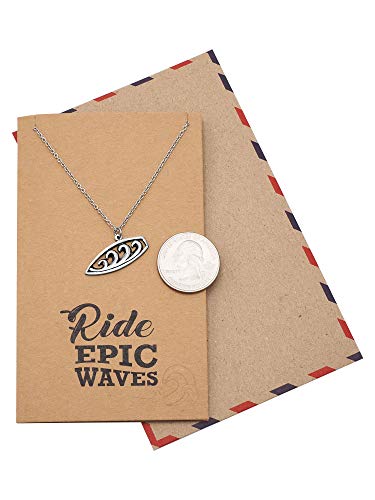 Quan Jewelry Surfboard Necklace, Ocean Waves Pendant Charm, Gifts for Beach Lovers Boho Look, Gifts for Surfer Girl, Silver Tone, Handmade with Inspirational Quote Card4