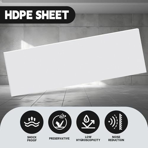 Image of Threehoney 1 Pcs White HDPE Sheet 1 /4 inch Thick 12 x 48 Inch, HDPE Plastic Sheet High Density Polyethylene Board Flexible Solid Plastic Block for DIY Projects Crafts Machining Home