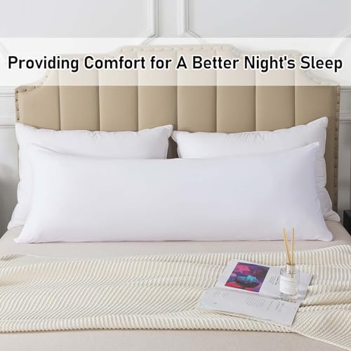 WhatsBedding Memory Foam Body Pillow with 100% Cotton Jersey Knitted Cover, Luxury Soft Large Long Pillow for Adults, Firm Full Body Pillow with Removable Zippered Pillow Case -White