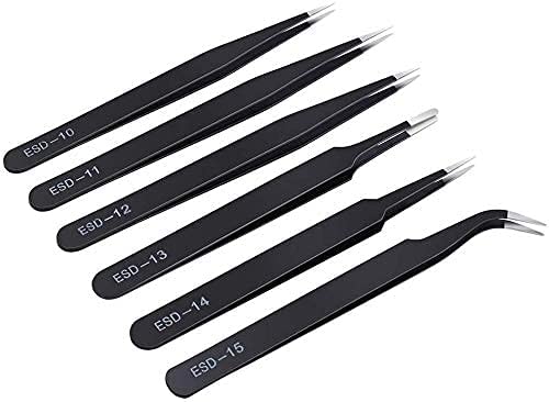 S P Precision Tweezers Set, Upgraded Anti-Static Stainless Steel Curved of Tweezers, for Electronics, Laboratory Work, Jewelry-Making, Craft, Soldering, etc