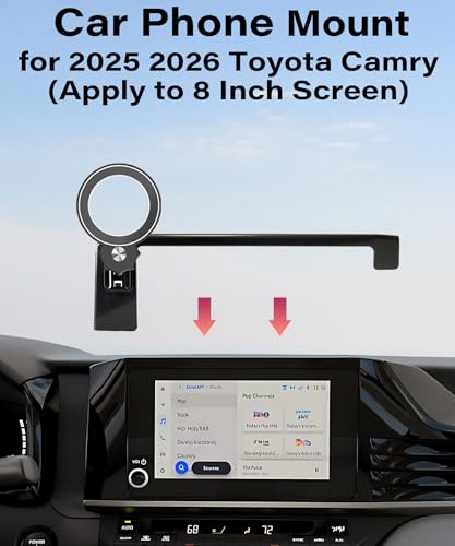 Image of Car Phone Holder for 2025 2026 Toyota Camry 8 inch Screen Accessories | MagSafe Strong Magnetic Clip-On Cell Phone Mount, 360 Rotatable Hands-Free Holder, Not Block Air Vents