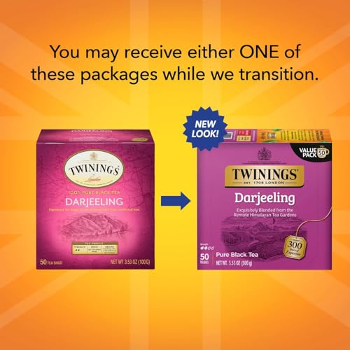Image of Twinings Darjeeling Tea - A Delicate, Dry Black Tea, Sophisticated Coffee Alternative with Less Caffeine, Individually Wrapped Tea Bags, 50 Count (Pack of 3)