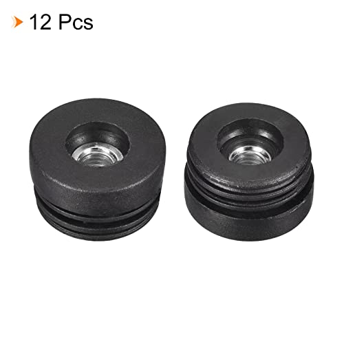 Image of uxcell 12Pcs Inserts for Round Tubes with M10 Thread, for 38mm /1.5 inch OD Round Tube, Round Black Plastic Plug Caster Insert Chair End Caps Furniture Leg Plug