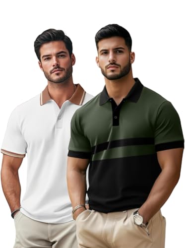 Image of Veirdo Pack of 2 Pure 100% Cotton Regular Fit Classic Polo Collar T-Shirts for Men & Boys